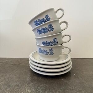 Set Of 4 Pfaltzgraff Yorktowne USA  Flat Cup Coffee Soup Chili Mug With Saucers